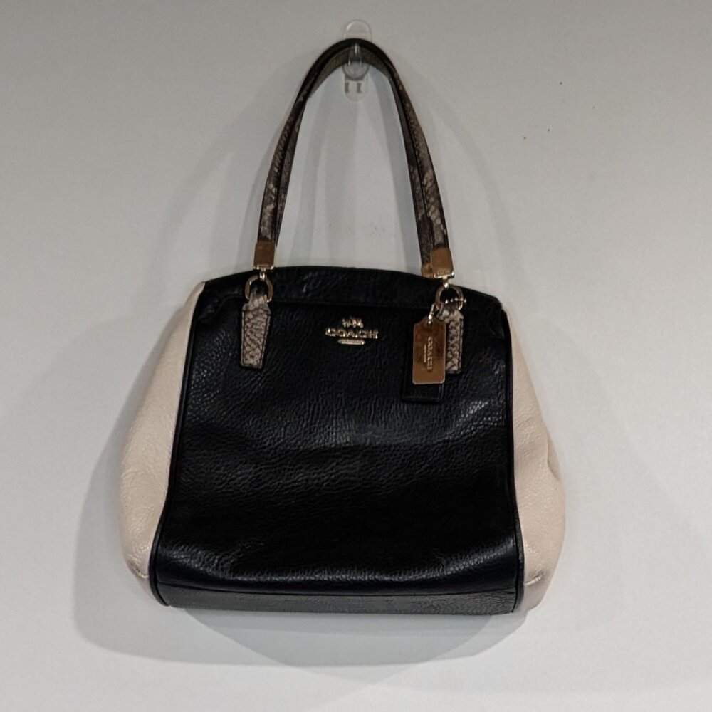 Coach Leather Handbag with Snakeskin Crossbody Straps White Black